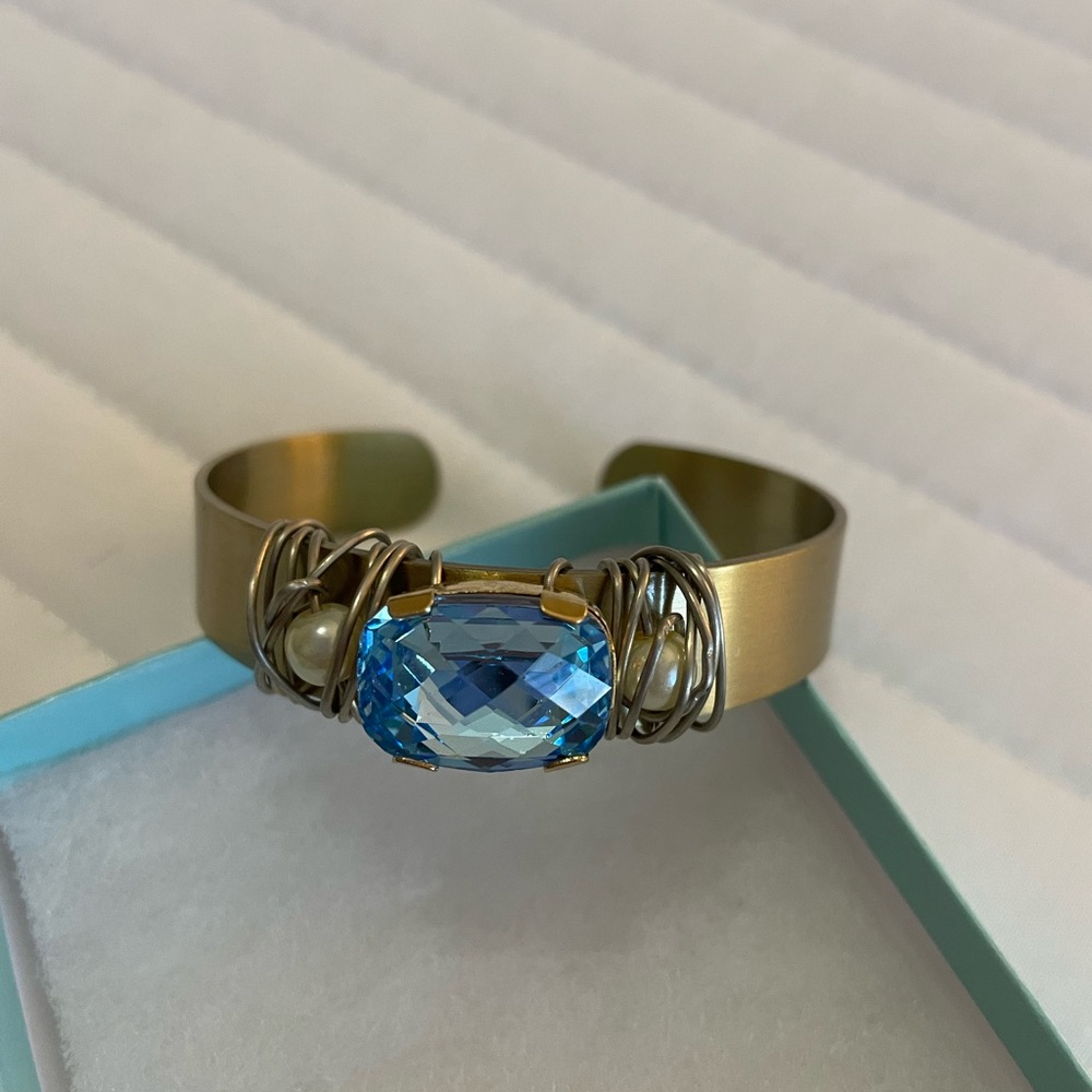 Elegant Gold and Blue Cuff Bracelet